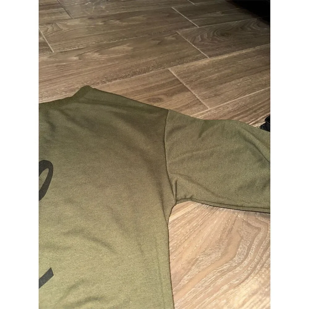 Nancy Rose Women's 2XL Off-Shoulder Love Sweatshirt olive green